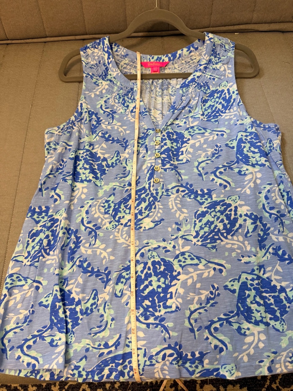 Lilly Pulitzer Blue & Aqua Sleeveless Printed Henley Camisole - Picture 5 of 5
